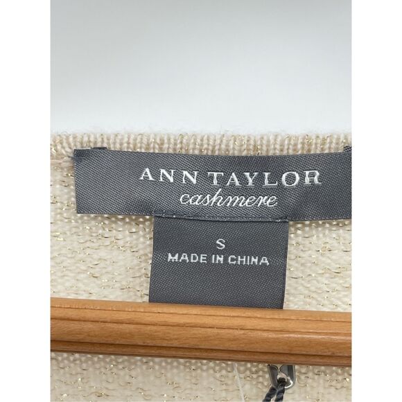 Ann Taylor Sweater Cashmere Women Small Off White Cream Gold Metallic V Neck New - Picture 7 of 13